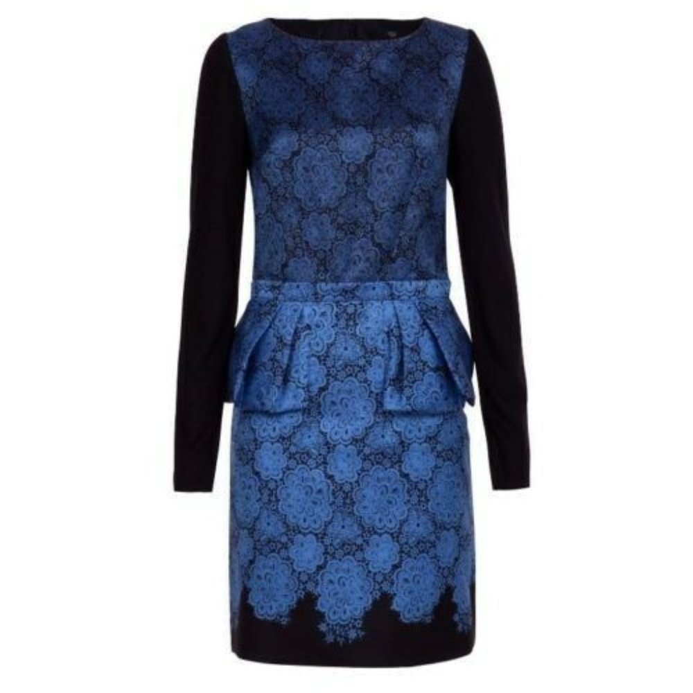Tibi Natalia Floral Peplum Dress Blue Black
